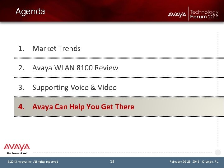 Agenda 1. Market Trends 2. Avaya WLAN 8100 Review 3. Supporting Voice & Video