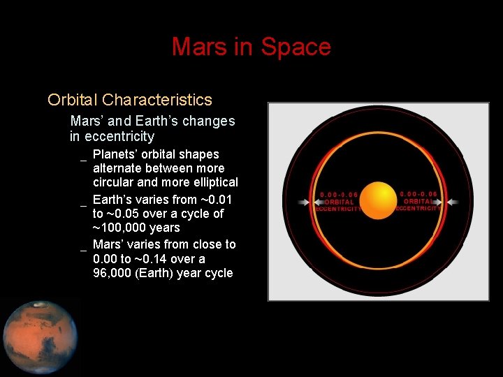 Mars in Space • Orbital Characteristics – Mars’ and Earth’s changes in eccentricity _