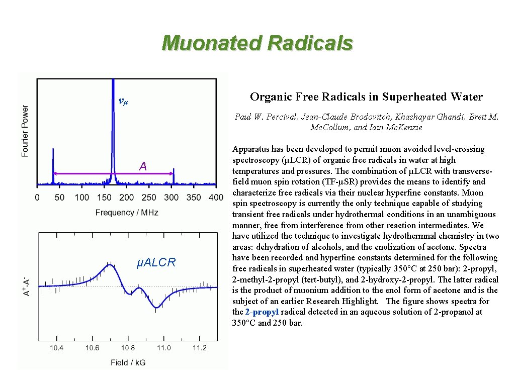 Muonated Radicals Organic Free Radicals in Superheated Water νμ Paul W. Percival, Jean-Claude Brodovitch,