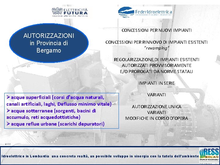AUTORIZZAZIONI in Provincia di Bergamo CONCESSIONI PER NUOVI IMPIANTI CONCESSIONI PER RINNOVO DI IMPIANTI