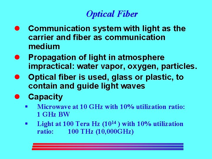 Optical Fiber l Communication system with light as the carrier and fiber as communication