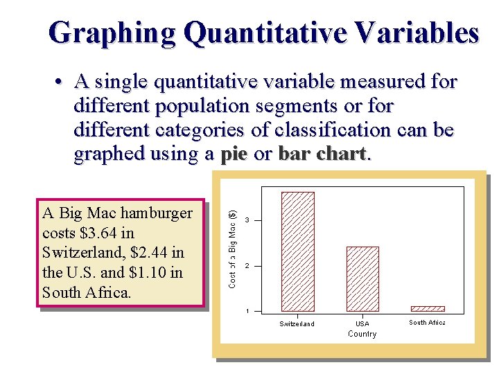 Graphing Quantitative Variables • A single quantitative variable measured for different population segments or