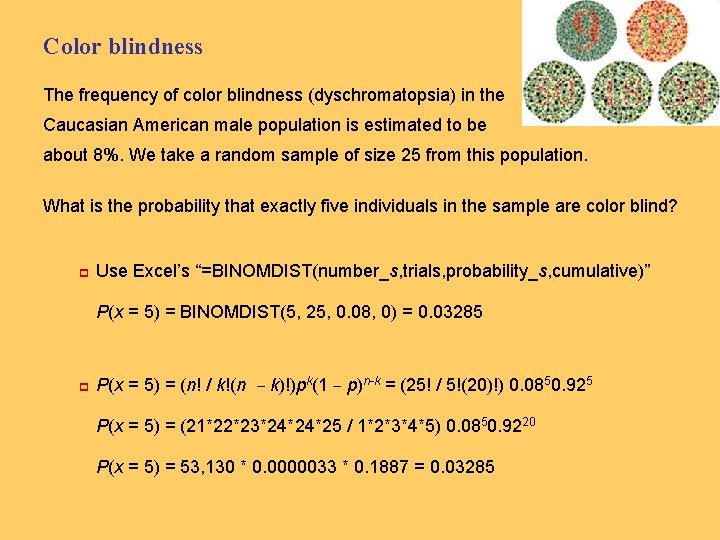 Color blindness The frequency of color blindness (dyschromatopsia) in the Caucasian American male population