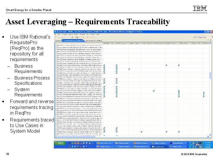 Smart Energy for a Smarter Planet Asset Leveraging – Requirements Traceability § Use IBM