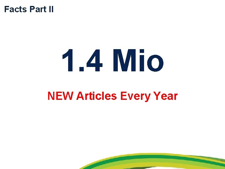 Facts Part II 1. 4 Mio NEW Articles Every Year 