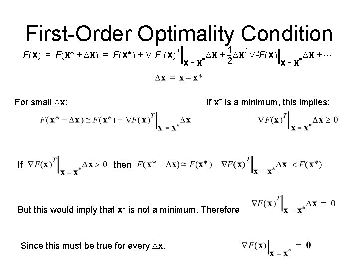 First-Order Optimality Condition T F ( x) = F ( x* + D x)