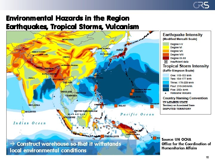Environmental Hazards in the Region Earthquakes, Tropical Storms, Vulcanism Construct warehouse so that it