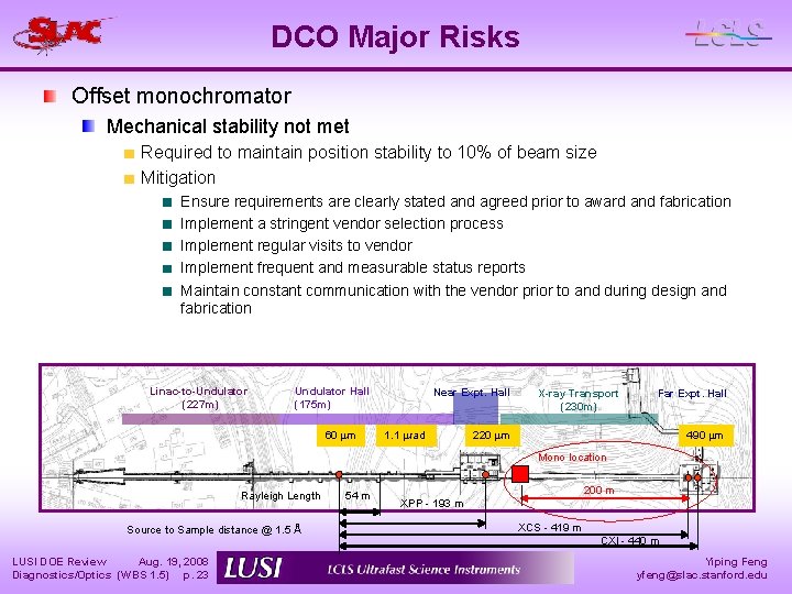 DCO Major Risks Offset monochromator Mechanical stability not met Required to maintain position stability