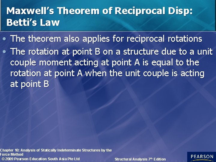Maxwell’s Theorem of Reciprocal Disp: Betti’s Law • The theorem also applies for reciprocal