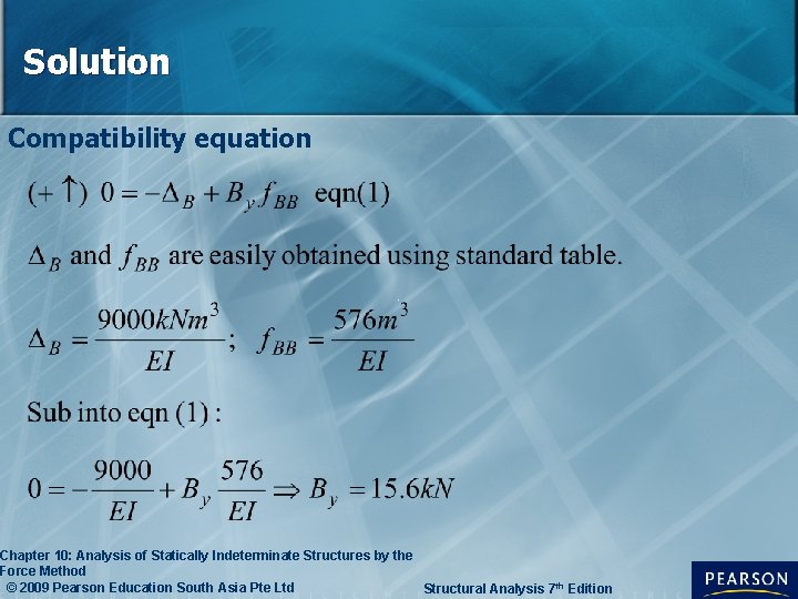 Solution Compatibility equation Chapter 10: Analysis of Statically Indeterminate Structures by the Force Method
