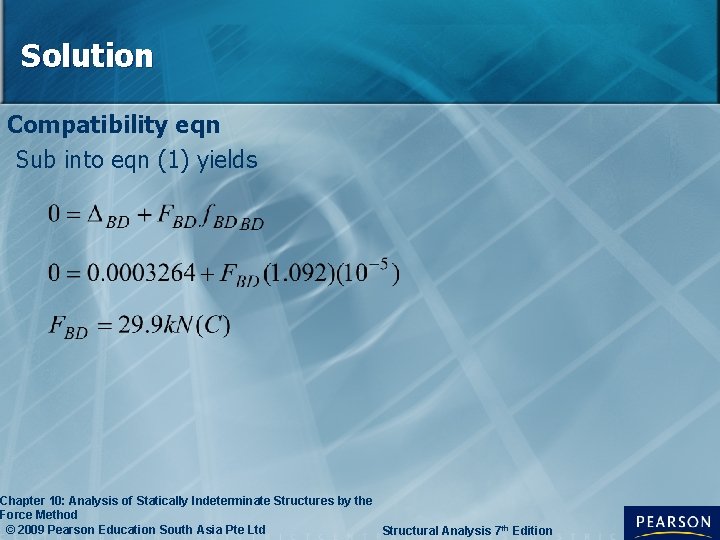 Solution Compatibility eqn Sub into eqn (1) yields Chapter 10: Analysis of Statically Indeterminate