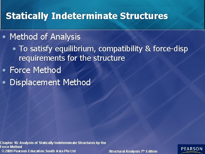 Statically Indeterminate Structures • Method of Analysis • To satisfy equilibrium, compatibility & force-disp