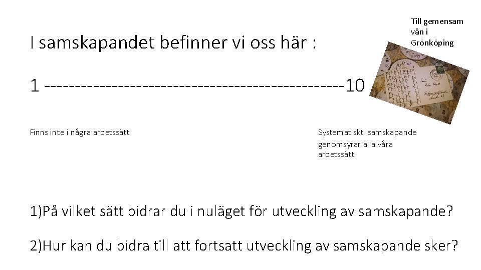 Till gemensam vän i Grönköping I samskapandet befinner vi oss här : 1 -------------------------10