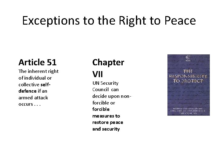 Exceptions to the Right to Peace Article 51 The inherent right of individual or