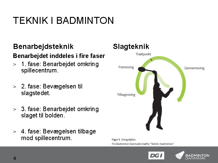 TEKNIK I BADMINTON Benarbejdsteknik Benarbejdet inddeles i fire faser > 1. fase: Benarbejdet omkring