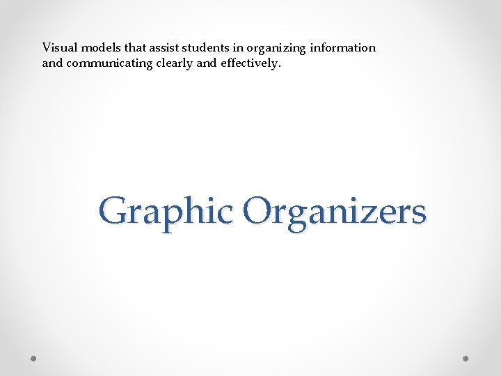 Visual models that assist students in organizing information and communicating clearly and effectively. Graphic