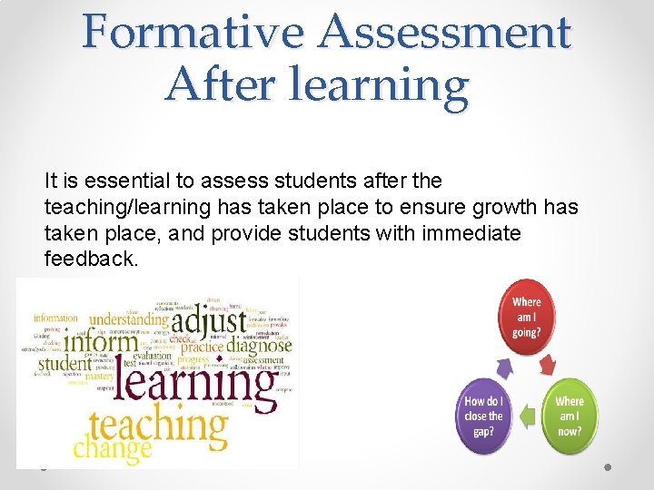 Formative Assessment After learning It is essential to assess students after the teaching/learning has