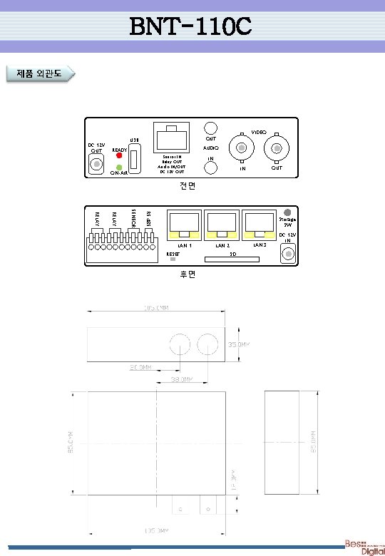 BNT-110 C 제품 외관도 DC 12 V OUT VIDEO OUT USB AUDIO READY Sensor