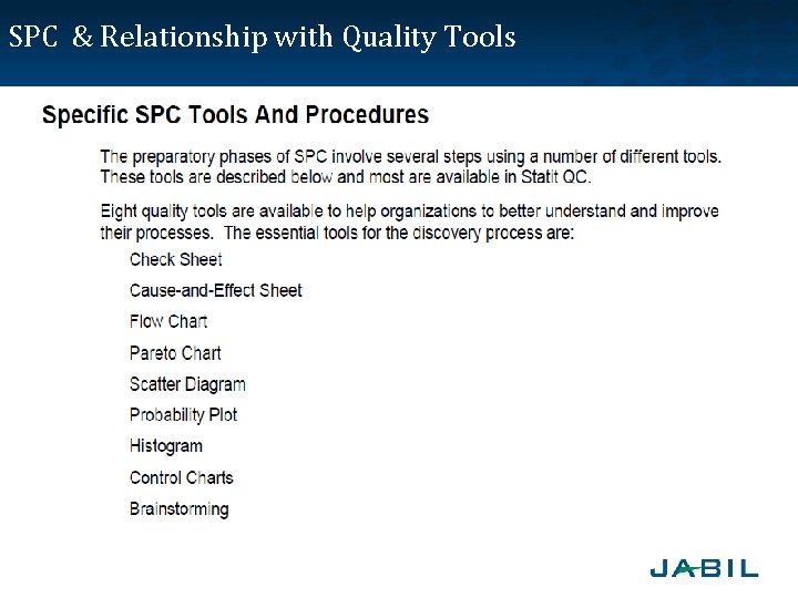 SPC & Relationship with Quality Tools 