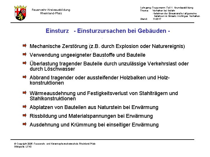 Lehrgang: Truppmann -Teil 1 - Grundausbildung Thema: Verhalten bei Gefahr -Gefahren der Einsatzstelle /