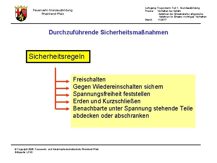 Lehrgang: Truppmann -Teil 1 - Grundausbildung Thema: Verhalten bei Gefahr -Gefahren der Einsatzstelle /