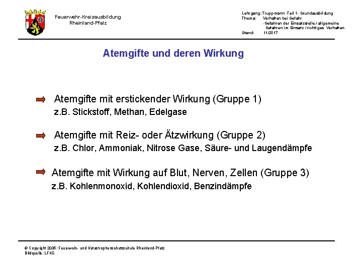 Lehrgang: Truppmann -Teil 1 - Grundausbildung Thema: Verhalten bei Gefahr -Gefahren der Einsatzstelle /