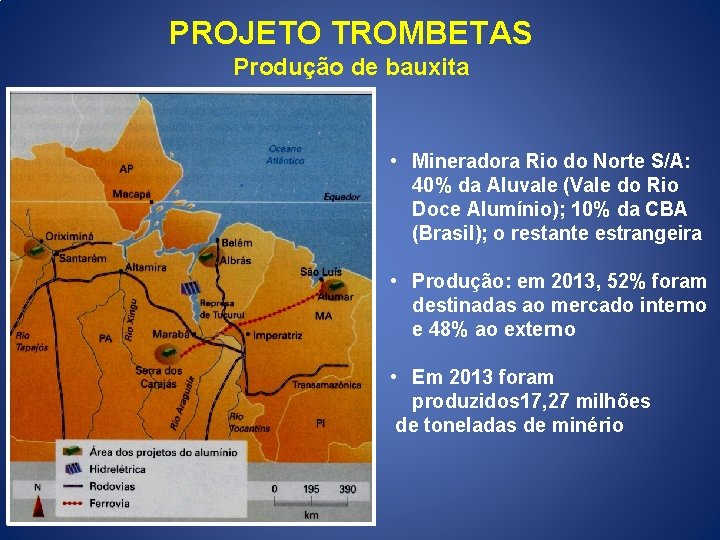 PROJETO TROMBETAS Produção de bauxita • Mineradora Rio do Norte S/A: 40% da Aluvale