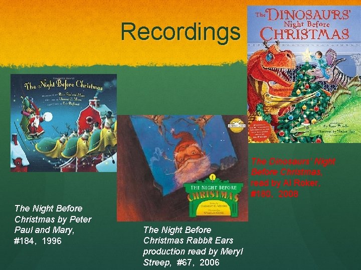 Recordings The Dinosaurs’ Night Before Christmas, read by Al Roker, #180, 2008 The Night