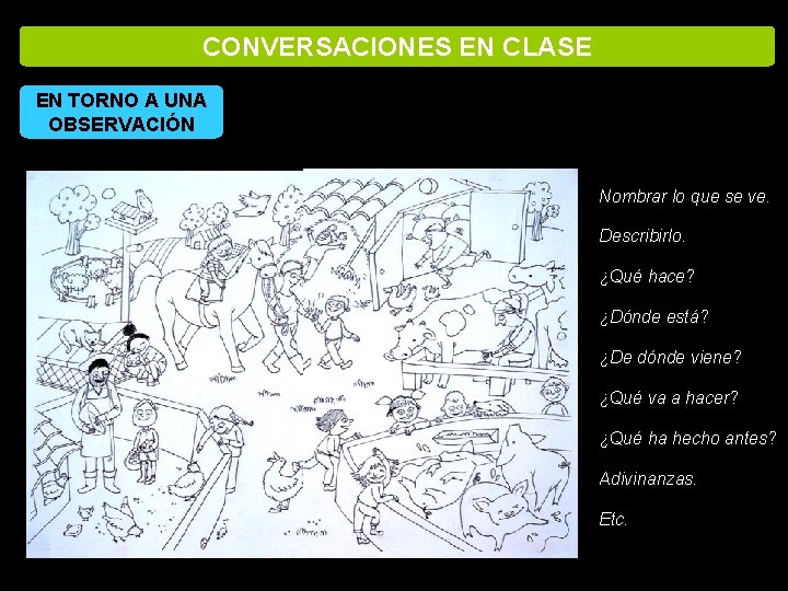 CONVERSACIONES EN CLASE EN TORNO A UNA OBSERVACIÓN Nombrar lo que se ve. Describirlo.