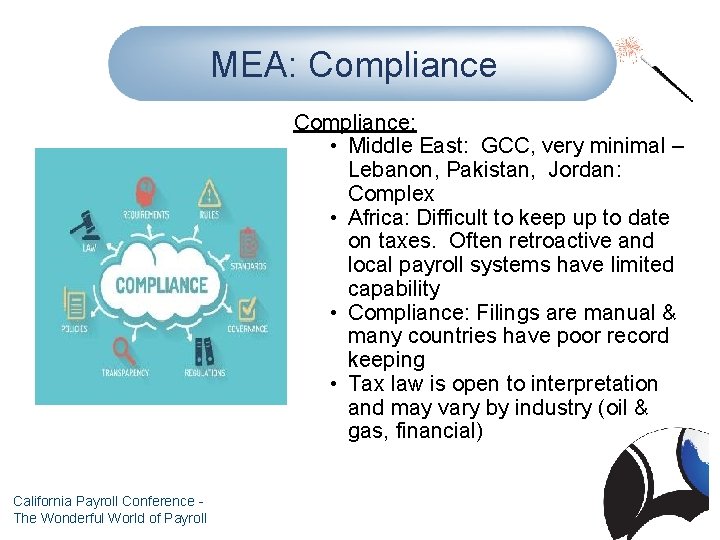 MEA: Compliance: • Middle East: GCC, very minimal – Lebanon, Pakistan, Jordan: Complex •