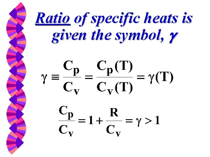 Ratio of specific heats is given the symbol, g 