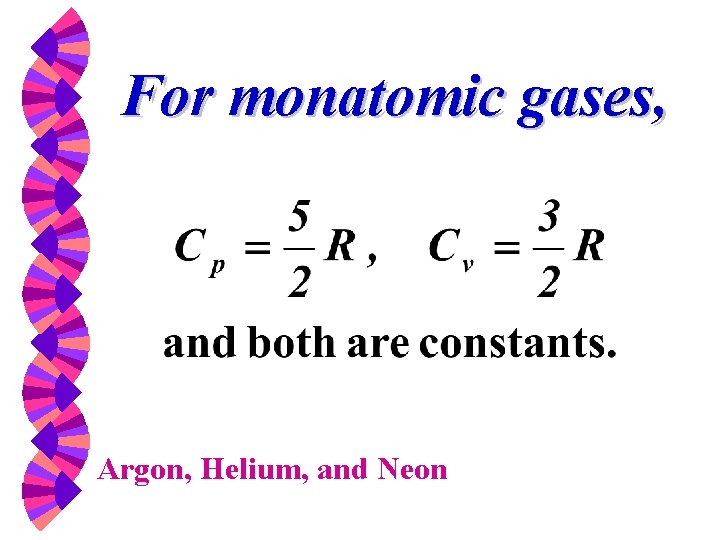 For monatomic gases, Argon, Helium, and Neon 