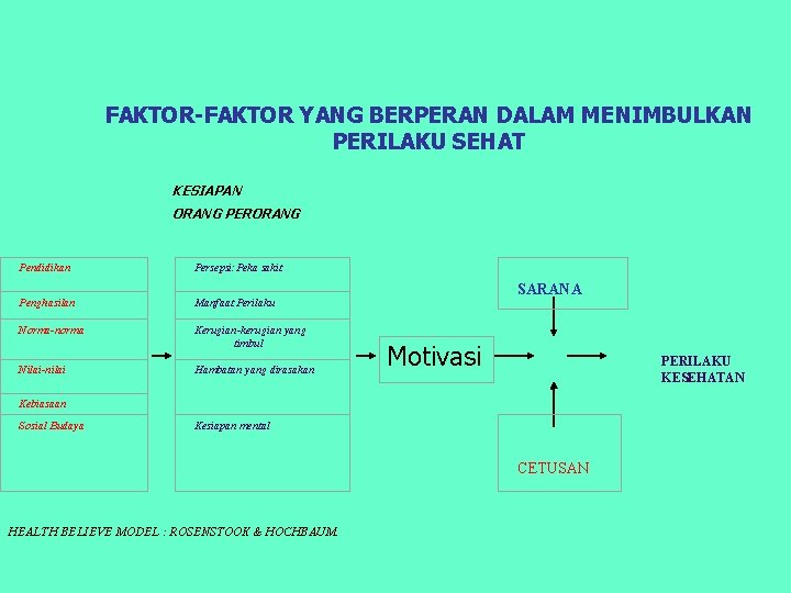  FAKTOR-FAKTOR YANG BERPERAN DALAM MENIMBULKAN PERILAKU SEHAT KESIAPAN ORANG PERORANG Pendidikan Persepsi: Peka