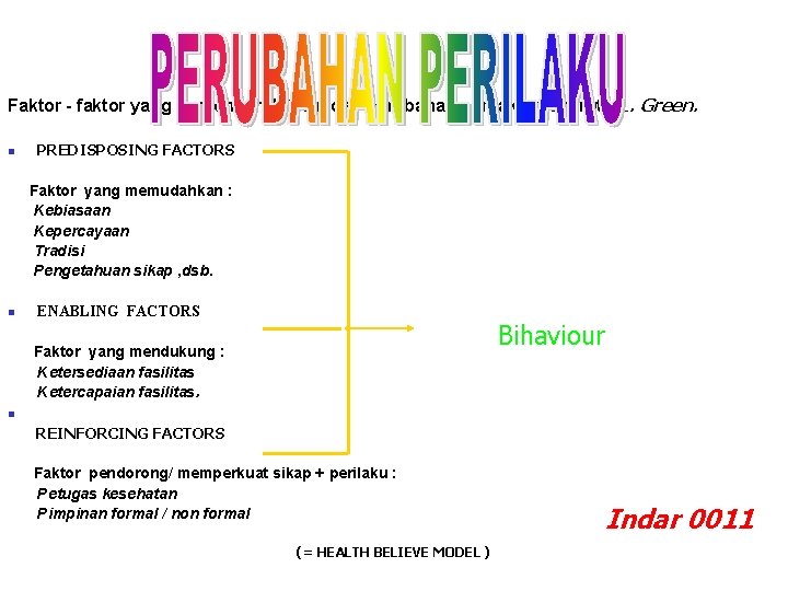  Faktor - faktor yang berpengaruh terhadap perubahan perilaku menurut : L. Green. n