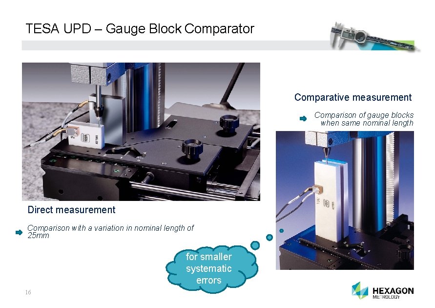 TESA UPD – Gauge Block Comparator Comparative measurement Comparison of gauge blocks when same