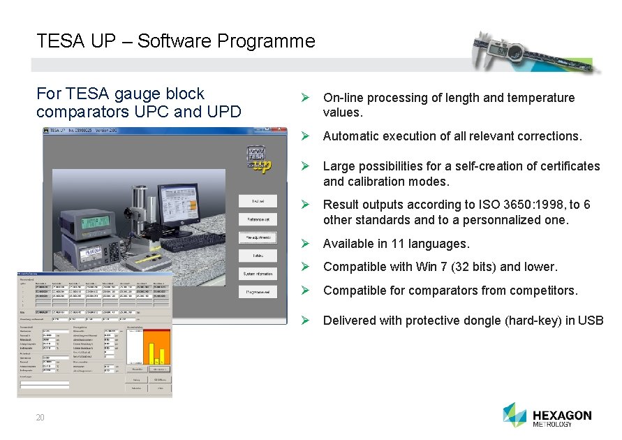 TESA UP – Software Programme For TESA gauge block comparators UPC and UPD Ø