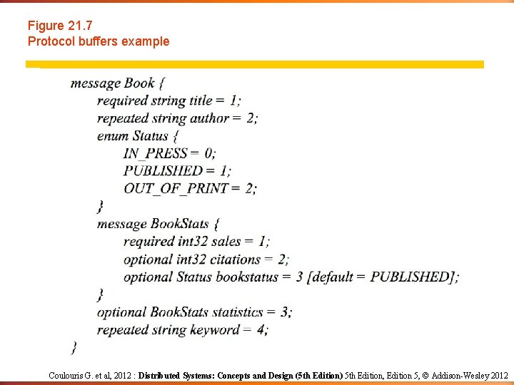 Figure 21. 7 Protocol buffers example Coulouris G. et al, 2012 : Distributed Systems: