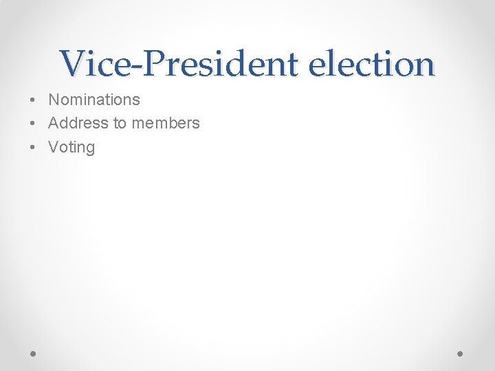 Vice-President election • Nominations • Address to members • Voting 