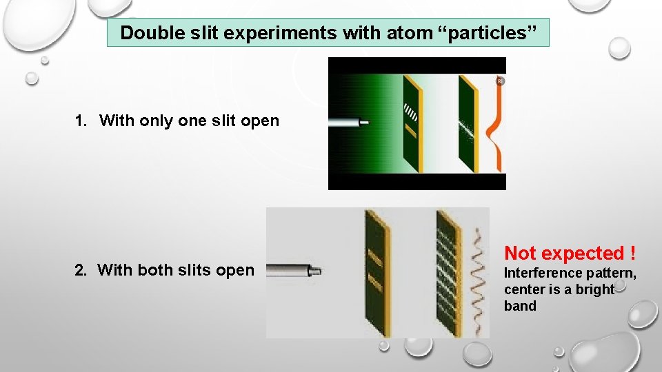 Double slit experiments with atom “particles” 1. With only one slit open 2. With