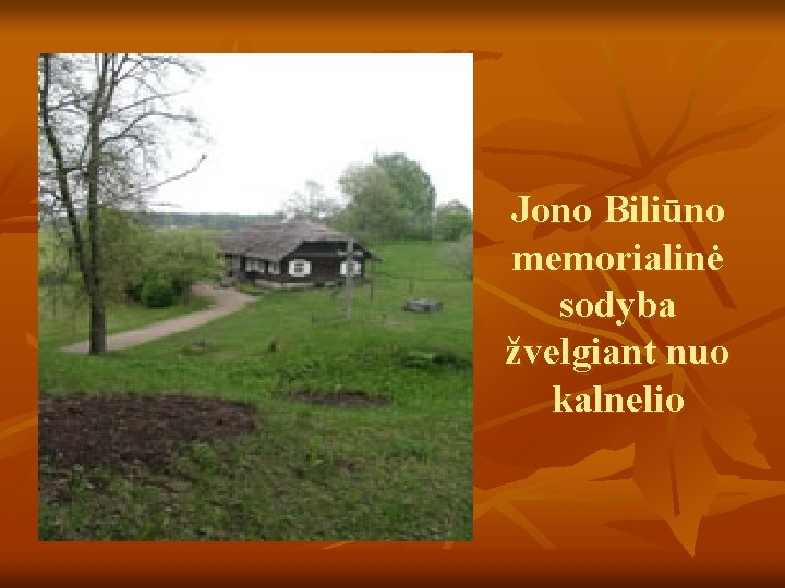 Jono Biliūno memorialinė sodyba žvelgiant nuo kalnelio 