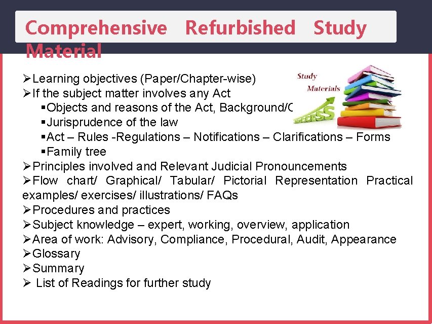 Comprehensive Refurbished Study Material Learning objectives (Paper/Chapter-wise) If the subject matter involves any Act