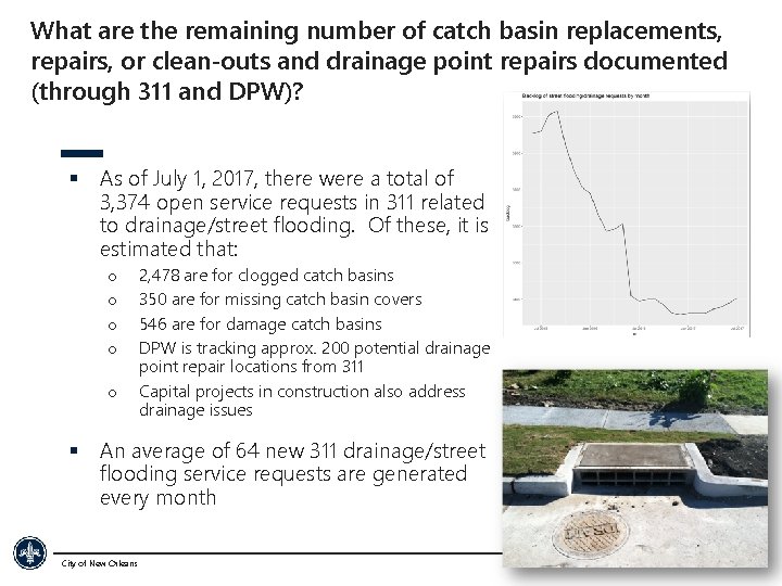 What are the remaining number of catch basin replacements, repairs, or clean-outs and drainage