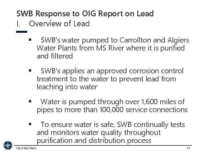 SWB Response to OIG Report on Lead I. Overview of Lead § SWB’s water