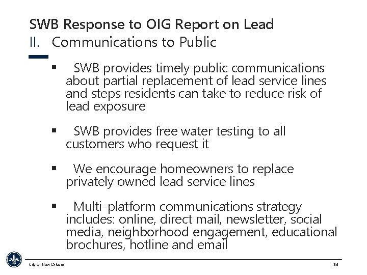 SWB Response to OIG Report on Lead II. Communications to Public § SWB provides