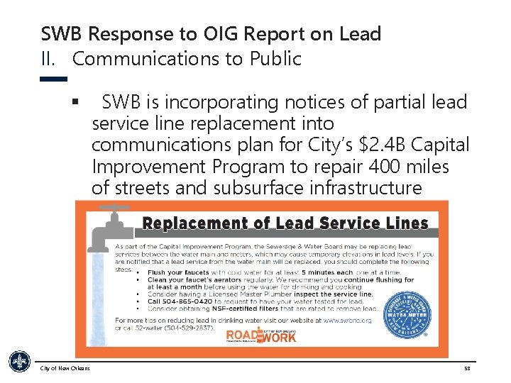 SWB Response to OIG Report on Lead II. Communications to Public § City of