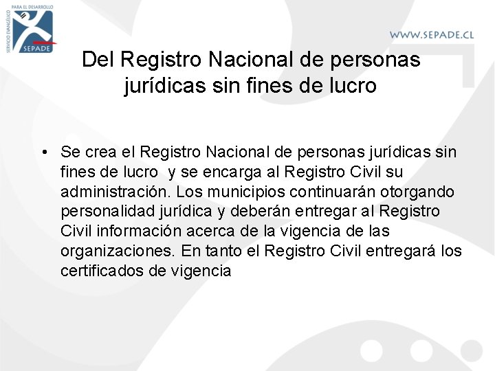 Del Registro Nacional de personas jurídicas sin fines de lucro • Se crea el