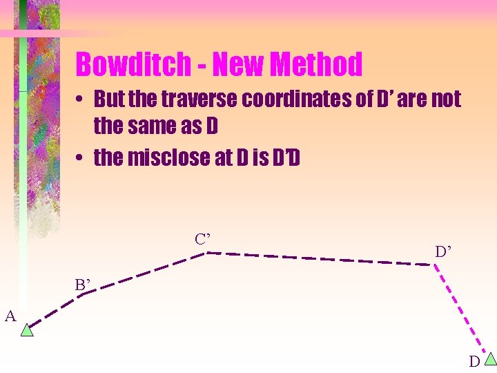 Bowditch - New Method • But the traverse coordinates of D’ are not the