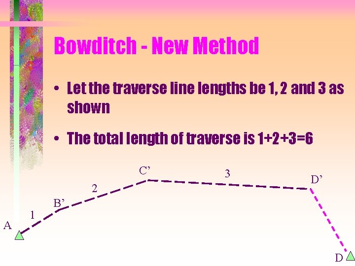 Bowditch - New Method • Let the traverse line lengths be 1, 2 and