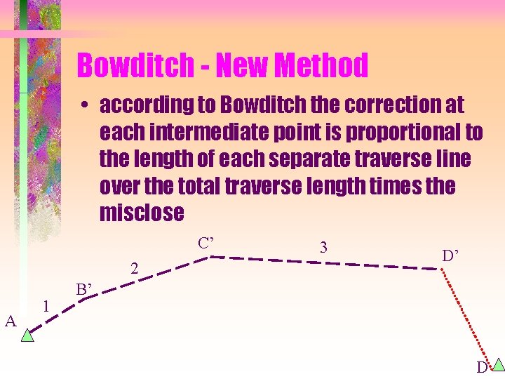Bowditch - New Method • according to Bowditch the correction at each intermediate point