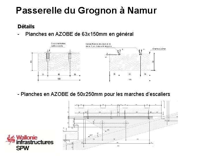 Passerelle du Grognon à Namur Détails - Planches en AZOBE de 63 x 150